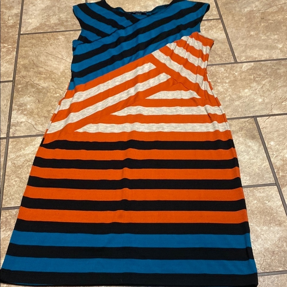 Vintage Alyx Vibrant Blue, Orange, and Black Midi Dress